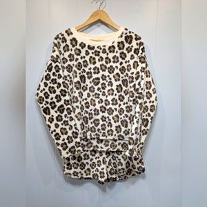 Aerie Leopard Plush Pajama Set In Cream Tan‎ Brown Size Small Medium